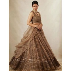 Heavy Net Brown Fancy Embroidery Lehenga Choli Readymade