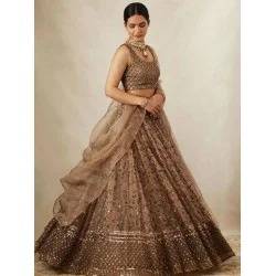 Heavy Net Brown Fancy Embroidery Lehenga Choli Readymade