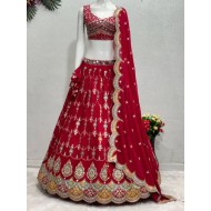 Hot Pink Georgette Sequins Embroidery Wedding Lehenga Choli Readymade