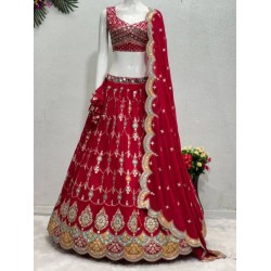 Hot Pink Georgette Sequins Embroidery Wedding Lehenga Choli Readymade
