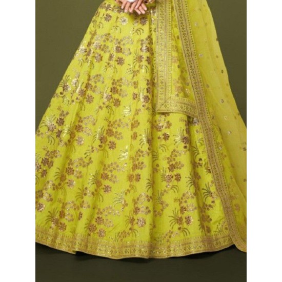Lemon Green Silk Zari Embroidery Bridal Lehenga Choli Readymade Lemon Green Silk Zari Embroidery Bridal Lehenga Choli Readymade