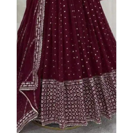 Maroon Faux Georgette Designer Embroidered Anarkali Gown With Dupatta Maroon Faux Georgette Designer Embroidered Anarkali Gown With Dupatta