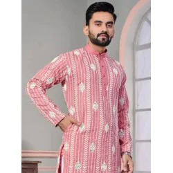 Silk Designer Embroidery Sequence Men's Kurta with Pajama Set