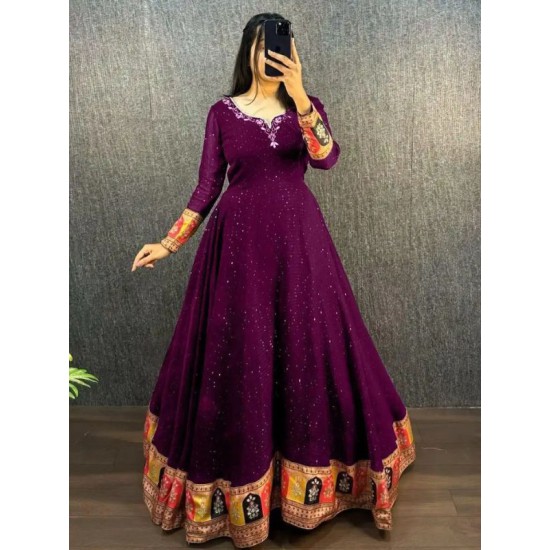 Purple Festival Georgette Sequins Anarkali Gown Purple Festival Georgette Sequins Anarkali Gown