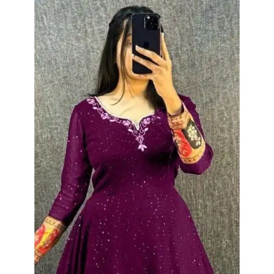 Purple Festival Georgette Sequins Anarkali Gown Purple Festival Georgette Sequins Anarkali Gown