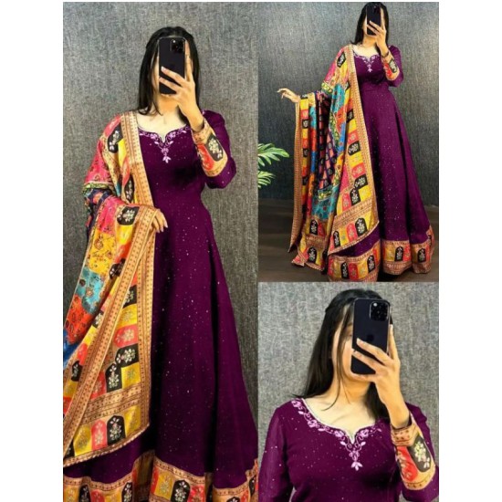 Purple Festival Georgette Sequins Anarkali Gown Purple Festival Georgette Sequins Anarkali Gown