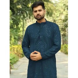 Rayon Mirror Work Men's Kurta with Pajama Set