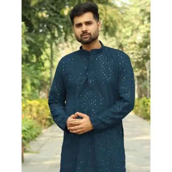 Rayon Mirror Work Men's Kurta with Pajama Set Rayon Mirror Work Men's Kurta with Pajama Set