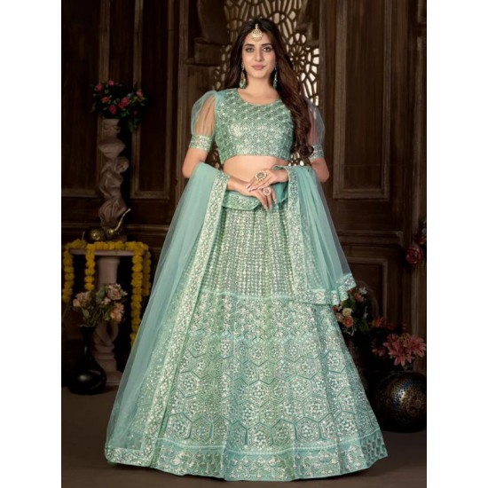Sea Green Floral Designer Lehenga Choli Readymade Sea Green Floral Designer Lehenga Choli Readymade