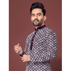 Soft Silk Embroidery Multi Sequence Men's Kurta with Pajama Set
