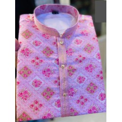 Traditional Designer Printed Men's Kurta with Pajama Set