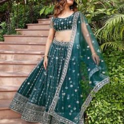 Teal Green Georgette Embroidery Designer Lehenga Choli Readymade
