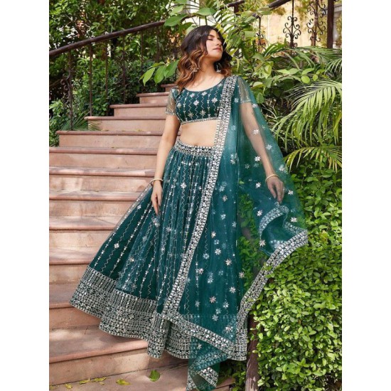 Teal Green Georgette Embroidery Designer Lehenga Choli Readymade Teal Green Georgette Embroidery Designer Lehenga Choli Readymade