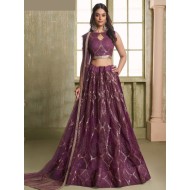 Wine Colour Butterfly Net Designer Fancy Lehenga Choli Readymade