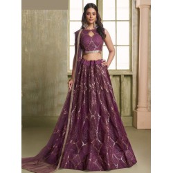 Wine Colour Butterfly Net Designer Fancy Lehenga Choli Readymade