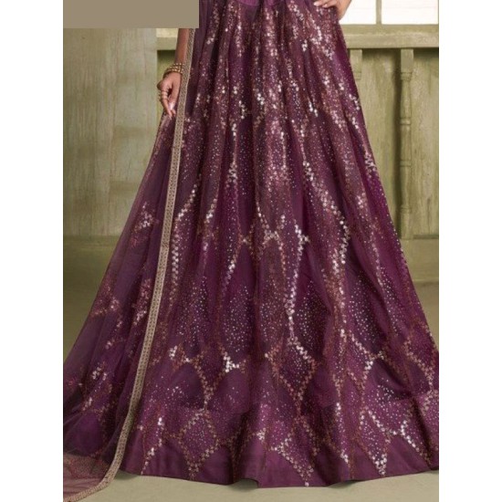 Wine Colour Butterfly Net Designer Fancy Lehenga Choli Readymade