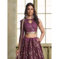 Wine Colour Butterfly Net Designer Fancy Lehenga Choli Readymade