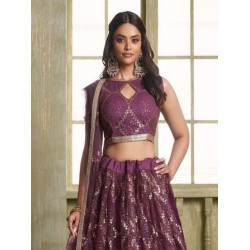 Wine Colour Butterfly Net Designer Fancy Lehenga Choli Readymade