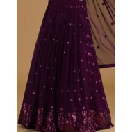 Wine Purple Georgette Sequence Embroidery Wedding Lehenga Choli Readymade