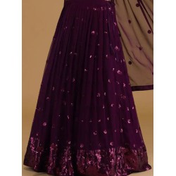 Wine Purple Georgette Sequence Embroidery Wedding Lehenga Choli Readymade