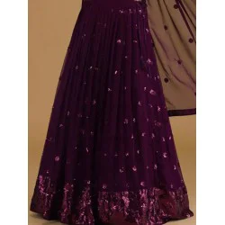Wine Purple Georgette Sequence Embroidery Wedding Lehenga Choli Readymade