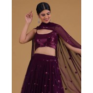 Wine Purple Georgette Sequence Embroidery Wedding Lehenga Choli Readymade