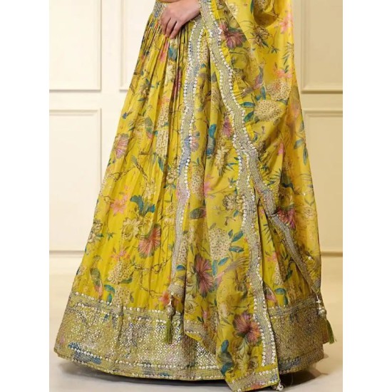 Yellow Floral Digital Print Organza Lehenga Choli Readymade Yellow Floral Digital Print Organza Lehenga Choli Readymade