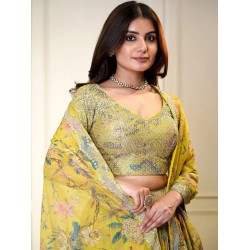 Yellow Floral Digital Print Organza Lehenga Choli Readymade