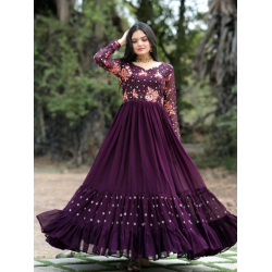 Georgette Festival Wear Sequence Multi Thread Embroidered Anarkali Gown