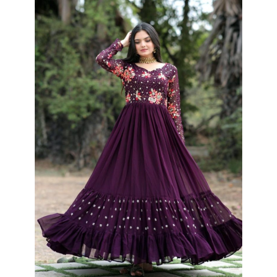 Georgette Festival Wear Sequence Multi Thread Embroidered Anarkali Gown