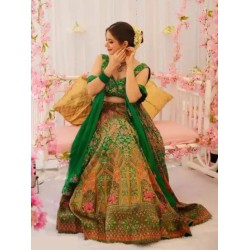 Green Silk Heavy Digital Print Lehenga Choli Readymade Green Silk Heavy Digital Print Lehenga Choli Readymade