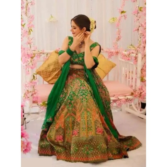 Green Silk Heavy Digital Print Lehenga Choli Readymade Green Silk Heavy Digital Print Lehenga Choli Readymade