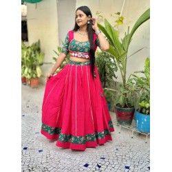 Roman Silk Printed Real Mirror Work Lehenga Choli Readymade