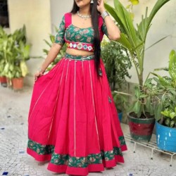 Roman Silk Printed Real Mirror Work Lehenga Choli Readymade