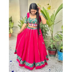 Roman Silk Printed Real Mirror Work Lehenga Choli Readymade