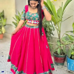 Roman Silk Printed Real Mirror Work Lehenga Choli Readymade