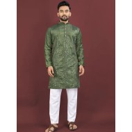Viscose Silk Embroidery Sequence Work Men Kurta With Pajama Set