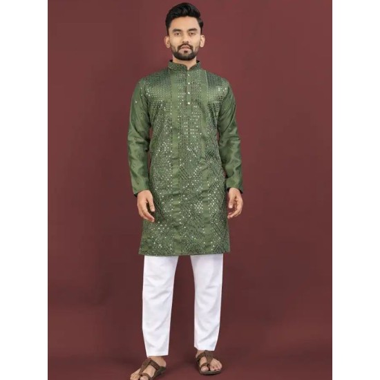 Viscose Silk Embroidery Sequence Work Men Kurta With Pajama Set Viscose Silk Embroidery Sequence Work Men Kurta With Pajama Set