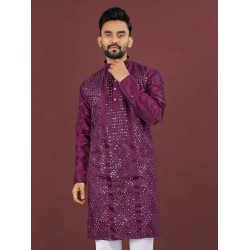 Viscose Silk Embroidery Sequence Work Men Kurta With Pajama Set