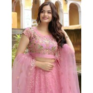 Beautiful Baby Pink Fancy Embroidery Net Lehenga Choli Readymade