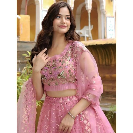 Beautiful Baby Pink Fancy Embroidery Net Lehenga Choli Readymade Beautiful Baby Pink Fancy Embroidery Net Lehenga Choli Readymade