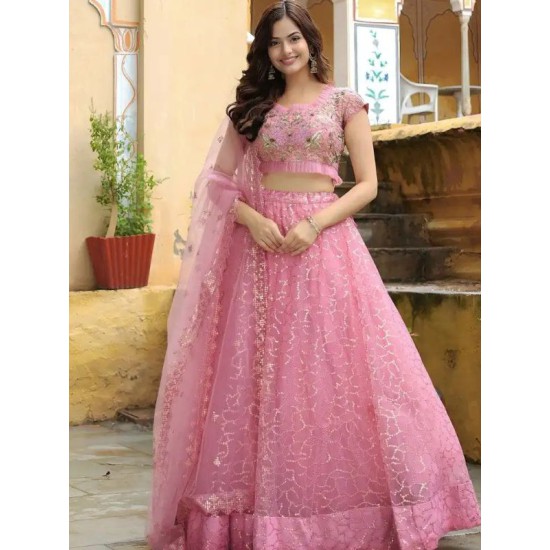 Beautiful Baby Pink Fancy Embroidery Net Lehenga Choli Readymade Beautiful Baby Pink Fancy Embroidery Net Lehenga Choli Readymade