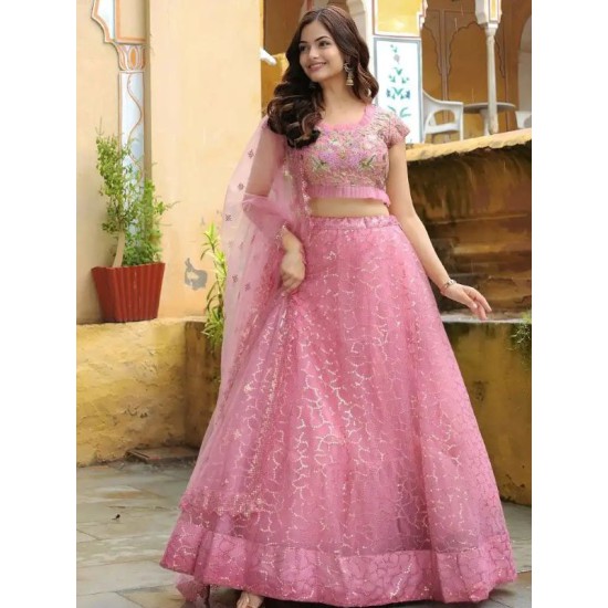 Beautiful Baby Pink Fancy Embroidery Net Lehenga Choli Readymade Beautiful Baby Pink Fancy Embroidery Net Lehenga Choli Readymade