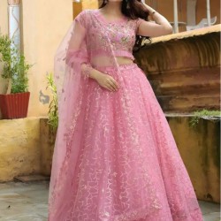 Beautiful Baby Pink Fancy Embroidery Net Lehenga Choli Readymade