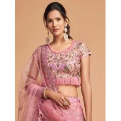 Beautiful Fancy Embroidery Pink Net Lehenga Choli Readymade
