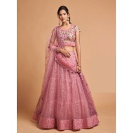 Beautiful Fancy Embroidery Pink Net Lehenga Choli Readymade