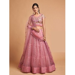 Beautiful Fancy Embroidery Pink Net Lehenga Choli Readymade