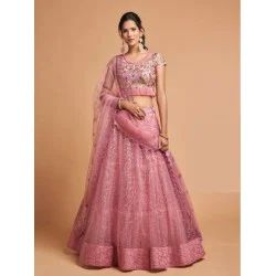 Beautiful Fancy Embroidery Pink Net Lehenga Choli Readymade