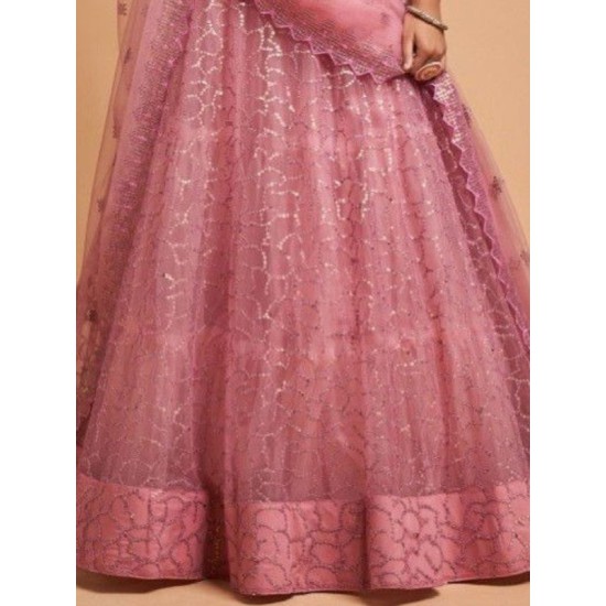 Beautiful Fancy Embroidery Pink Net Lehenga Choli Readymade