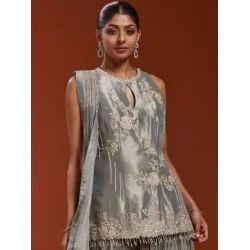 Beautiful Silk Fancy Embroidery Sequins Plazo Suits Sets